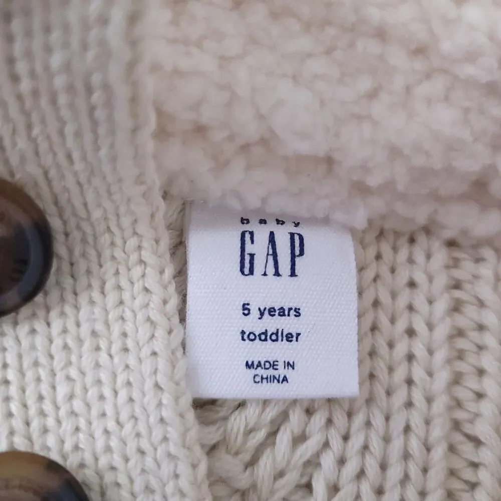 Gap Cableknit Sweater Size 5 Beige Oatmeal Cream Boys 100% Cotton, Sherpa Neck